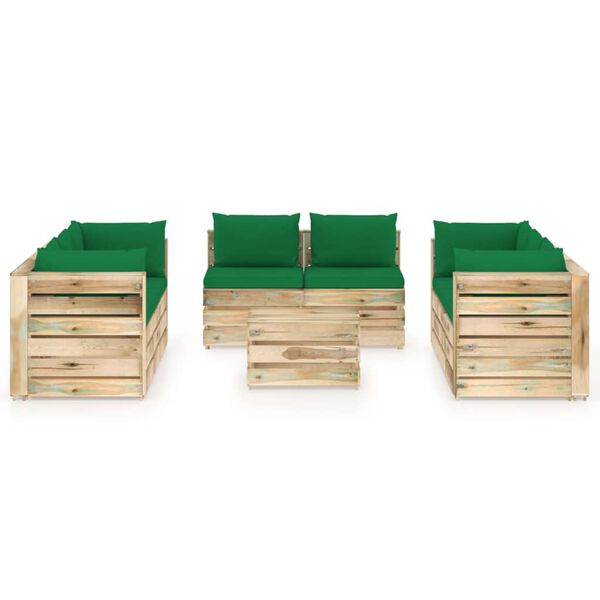 vidaXL Salon de jardin 9 pcs avec coussins Bois impr&eacute;gn&eacute; de vert