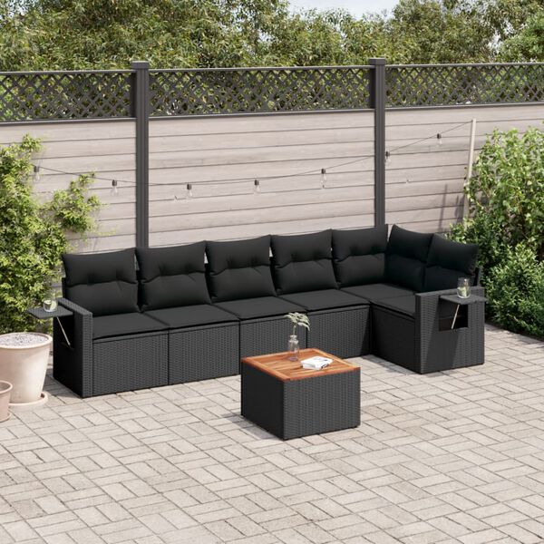 vidaXL Salon de jardin 7 pcs avec coussins noir r&eacute;sine tress&eacute;e