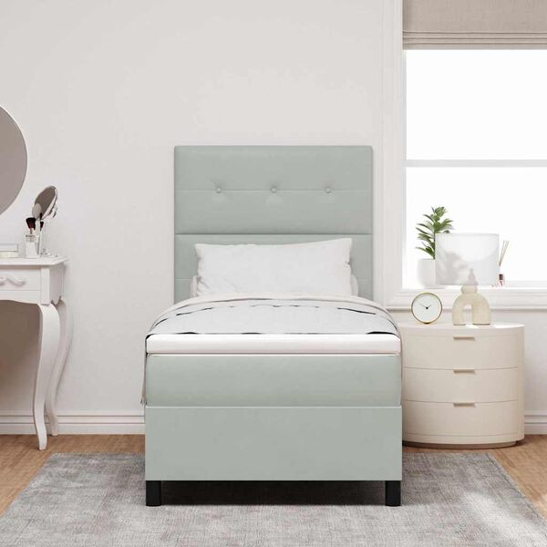 vidaXL Lit &agrave; ressort LED avec matelas Gris clair 90 x 200 cm tissu