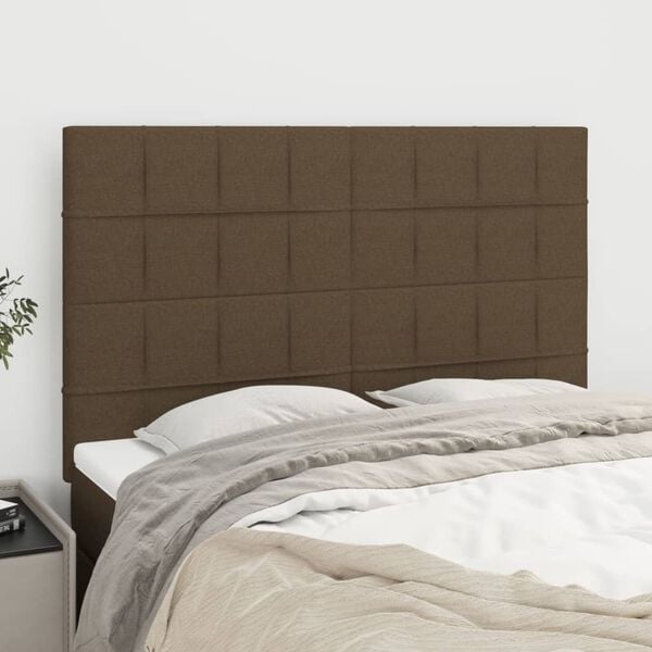 vidaXL T&ecirc;te de lit Marron fonc&eacute; 144 x 5 x 118/128 cm Tissu