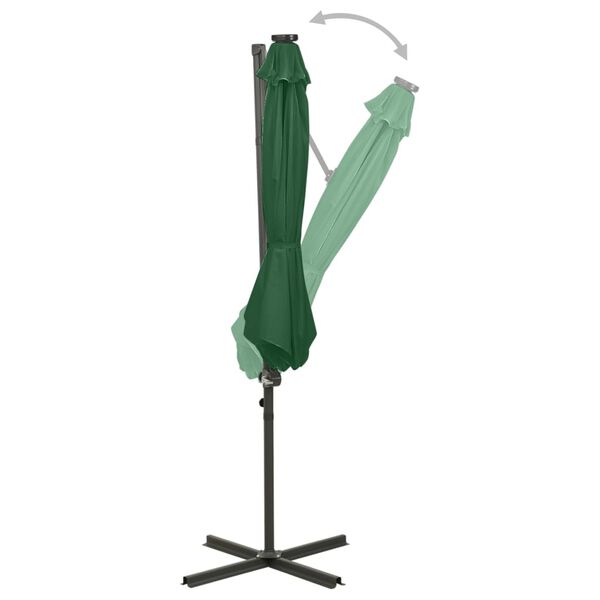 vidaXL Parasol de jardin en porte-&agrave;-faux et m&acirc;t et lumi&egrave;res LED vert