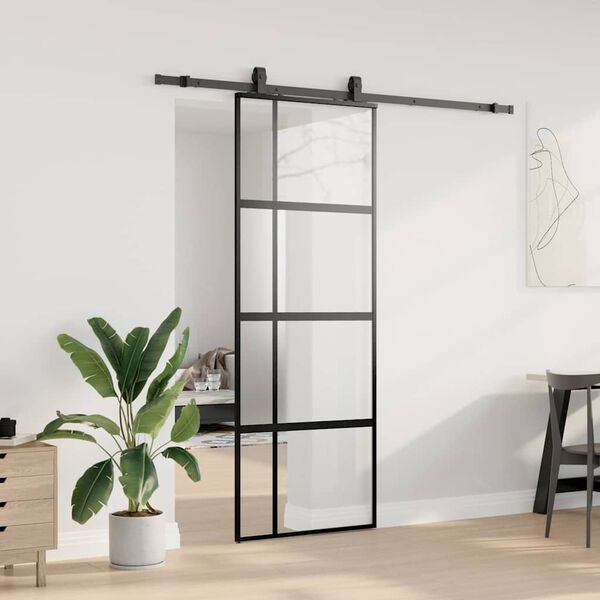 vidaXL Porte coulissante kit quincaillerie noir 76x205 cm verre tremp&eacute;