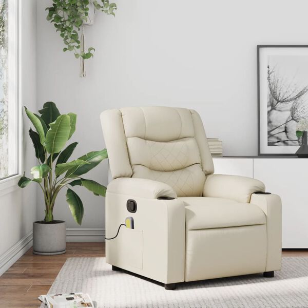 vidaXL Fauteuil inclinable de massage Cr&egrave;me Similicuir