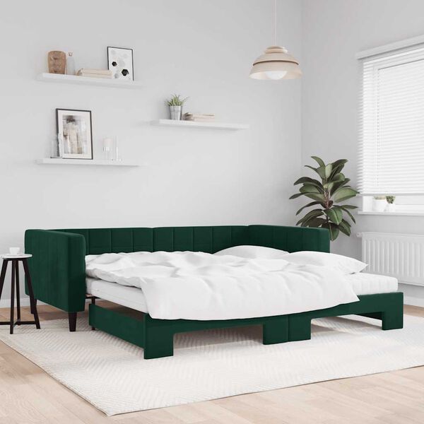 vidaXL Lit de jour et gigogne et matelas vert fonc&eacute; 100x200 cm velours