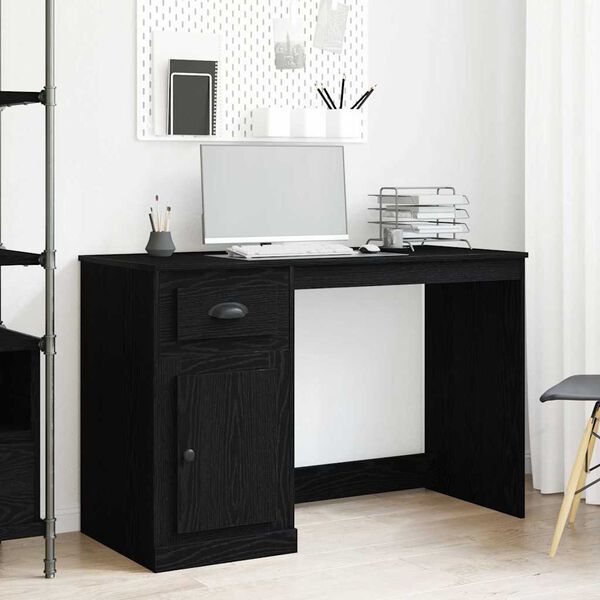vidaXL Bureau avec porte Ch&ecirc;ne noir 50 x 115 x 75 cm Bois d'ing&eacute;nierie