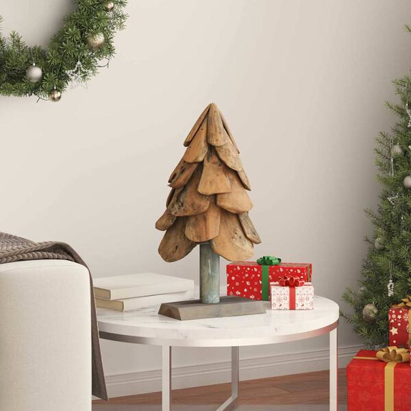 vidaXL Sapin de Noël avec support Marron 60 cm Bois de teck solide