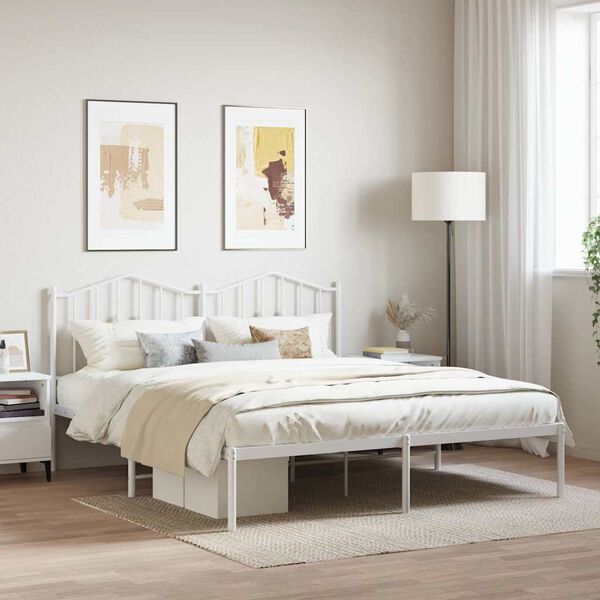 vidaXL Cadre de lit m&eacute;tal sans matelas et t&ecirc;te de lit blanc 180x200 cm
