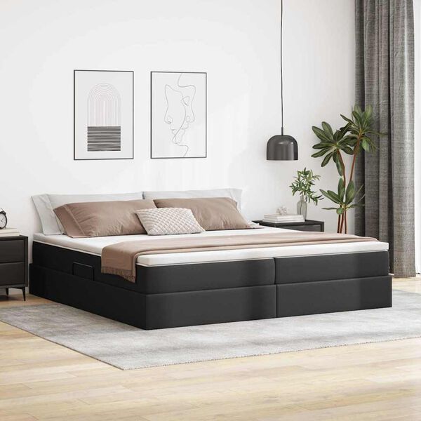 vidaXL Lit avec rangement et matelas Noir 200 x 200 cm Simili cuir