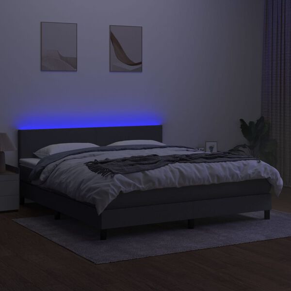 vidaXL Sommier &agrave; lattes de lit et matelas et LED Gris fonc&eacute; 180x200 cm