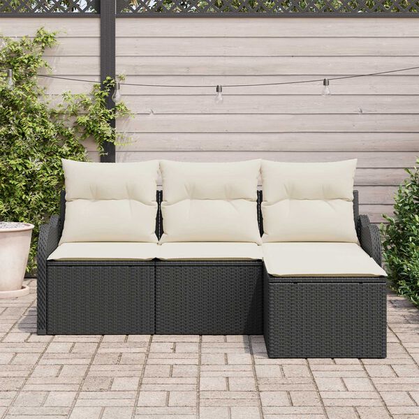 vidaXL Ensemble de canap&eacute; de jardin avec coussin 4 pcs Noir Poly rotin