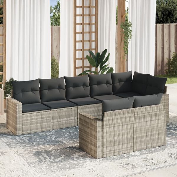 vidaXL Salon de jardin 8 pcs avec coussins gris clair r&eacute;sine tress&eacute;e