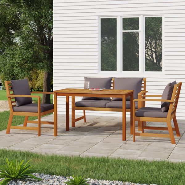 vidaXL Ensemble à manger de jardin 4 pcs coussins Bois acacia