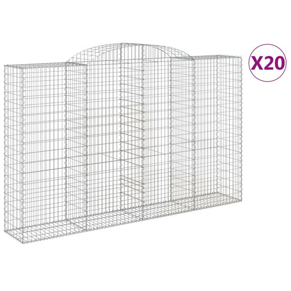 vidaXL Paniers à gabions arqués 20 pcs 300x50x180/200 cm fer galvanisé