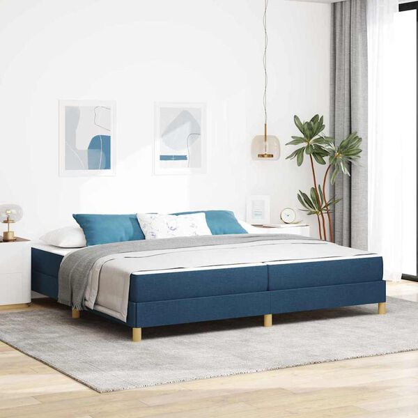 vidaXL Lit &agrave; ressorts avec matelas Bleu 200 x 200 cm tissu