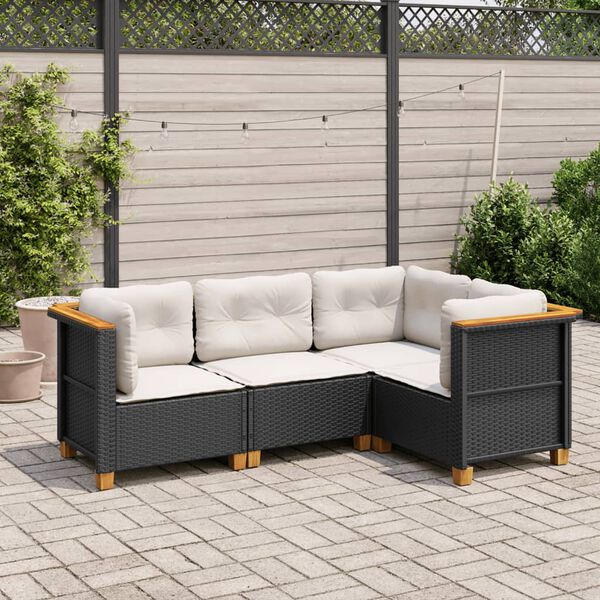 vidaXL Salon de jardin 4 pcs avec coussins noir r&eacute;sine tress&eacute;e