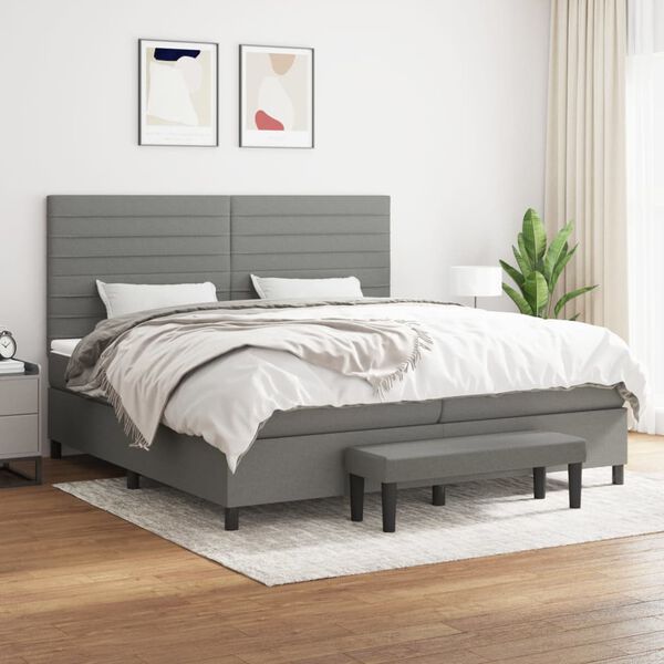 vidaXL Sommier &agrave; lattes de lit avec matelas Gris fonc&eacute; 200x200cm Tissu
