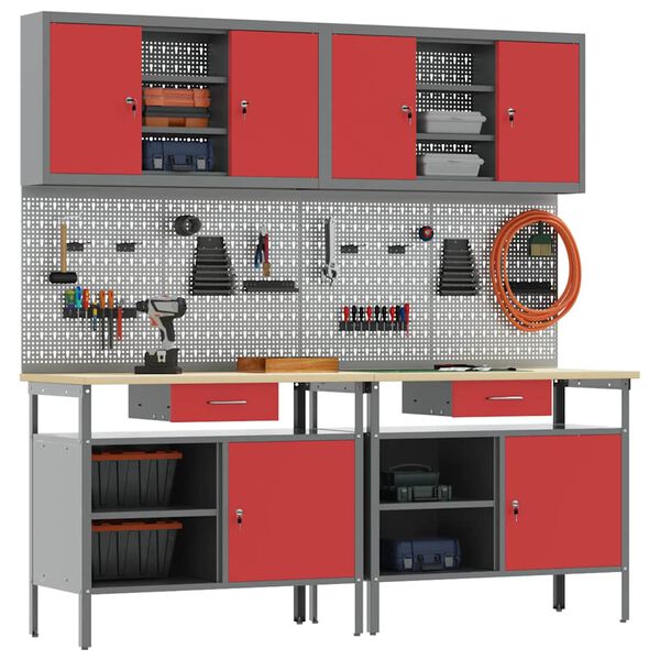 vidaXL Ensemble d'&eacute;tabli R&eacute;glable 8 pcs Rouge 200 x 55 x 200 cm Acier