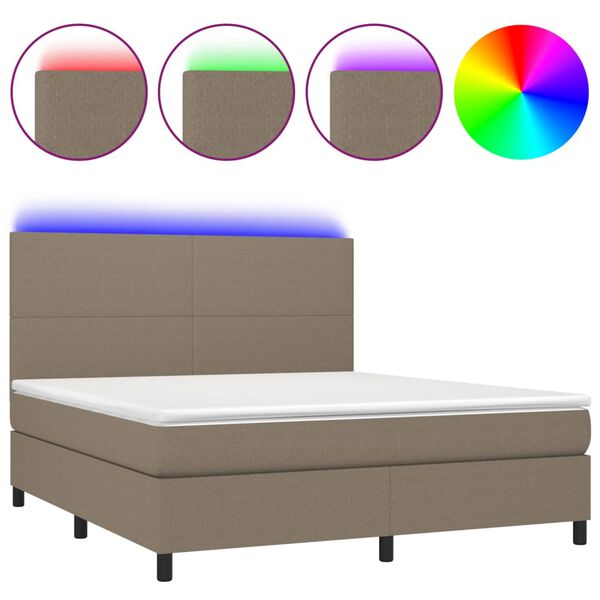 vidaXL Sommier &agrave; lattes de lit et matelas et LED Taupe 160x200cm Tissu