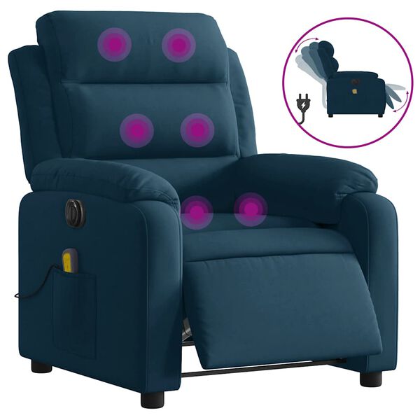 vidaXL Fauteuil inclinable de massage &eacute;lectrique bleu velours