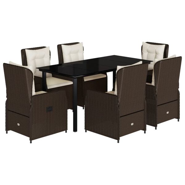 vidaXL Ensemble &agrave; manger de jardin et coussins 7 pcs marron rotin