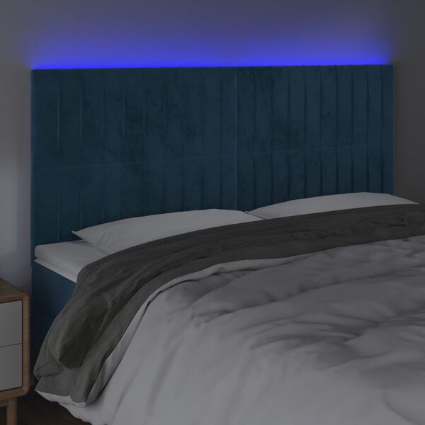 vidaXL T&ecirc;te de lit &agrave; LED Bleu fonc&eacute; 200x5x118/128 cm Velours