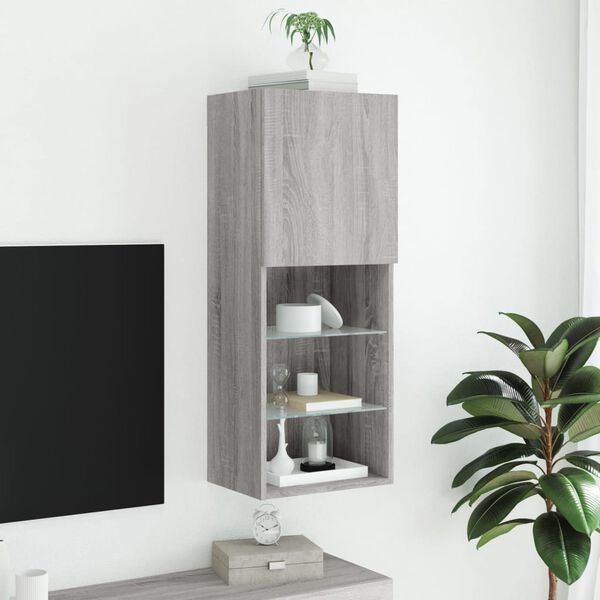 vidaXL Meuble TV avec lumi&egrave;res LED sonoma gris 40,5x30x102 cm