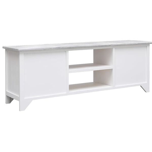 vidaXL Meuble TV Blanc et gris 108x30x40 cm Bois de Paulownia solide