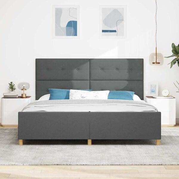vidaXL Cadre de lit avec t&ecirc;te de lit Gris fonc&eacute; 200 x 200 cm tissu