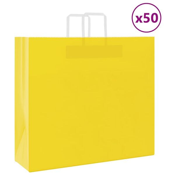 vidaXL Sacs en papier 50 pcs avec poign&eacute;es jaune 54x15x49 cm