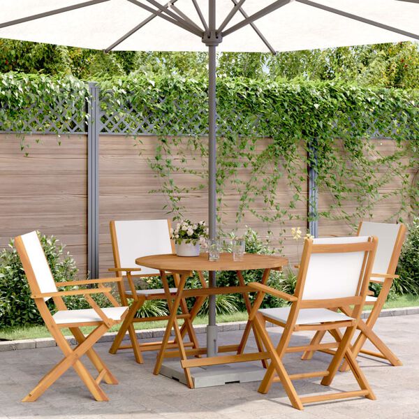 vidaXL Ensemble à manger de jardin 5 pcs blanc crème tissu bois massif