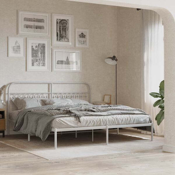 vidaXL Cadre de lit m&eacute;tal sans matelas et t&ecirc;te de lit blanc 183x213 cm