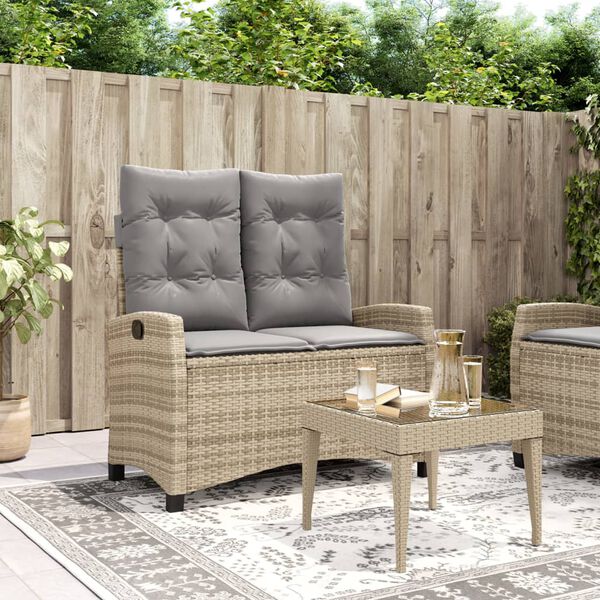 vidaXL Banc inclinable de jardin avec coussins beige r&eacute;sine tress&eacute;e