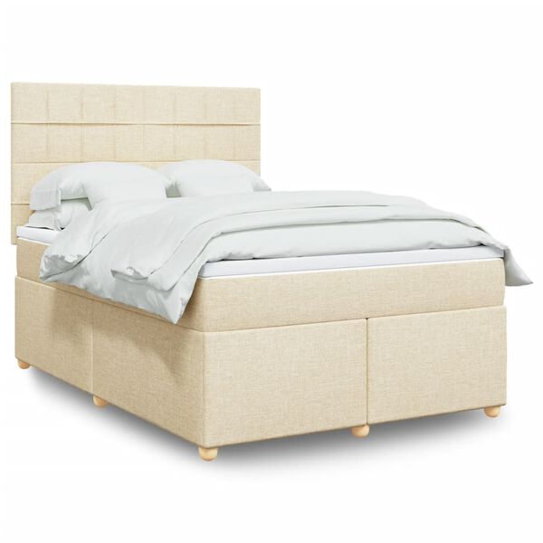 vidaXL Sommier &agrave; lattes de lit avec matelas Cr&egrave;me 160x200 cm Tissu