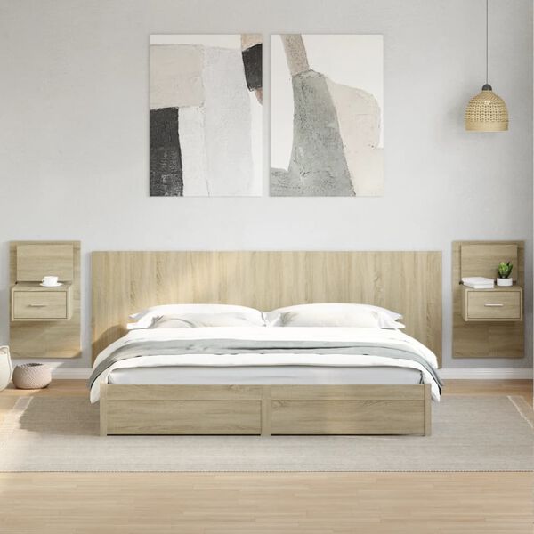 vidaXL T&ecirc;te de lit avec armoires ch&ecirc;ne sonoma 240 cm bois d'ing&eacute;nierie