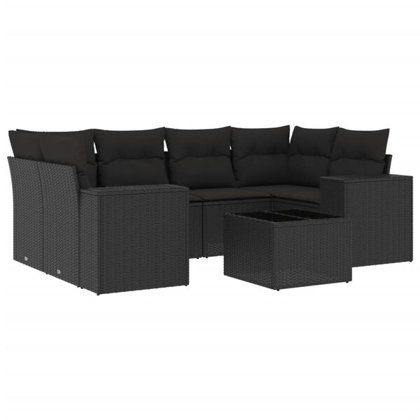 vidaXL Salon de jardin 7 pcs avec coussins noir r&eacute;sine tress&eacute;e