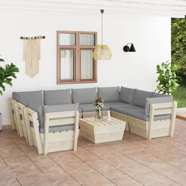 vidaXL Salon de jardin palette 9 pcs avec coussins bois d'&eacute;pic&eacute;a
