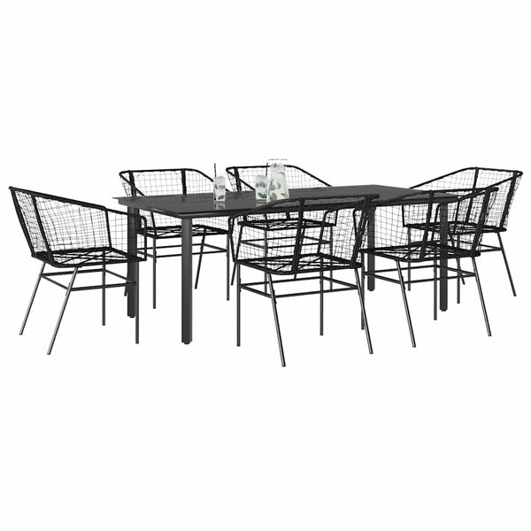 vidaXL Ensemble &agrave; manger de jardin 7pcs noir poly rotin verre