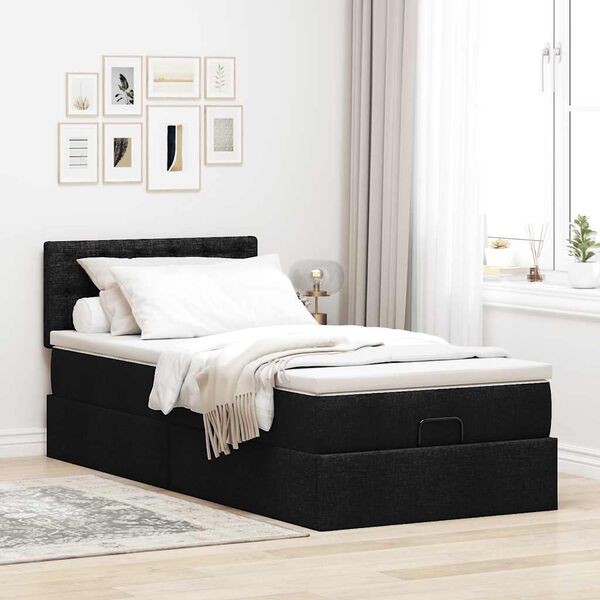 vidaXL Lit ottoman avec matelas noir 90x200 cm tissu