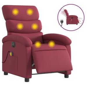 vidaXL Fauteuil de massage inclinable &eacute;lectrique Rouge bordeaux Tissu
