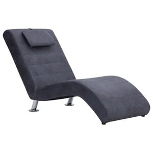 vidaXL Chaise longue avec oreiller Gris Similicuir daim