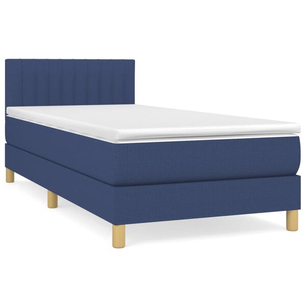 vidaXL Sommier &agrave; lattes de lit avec matelas Bleu 90x200 cm Tissu