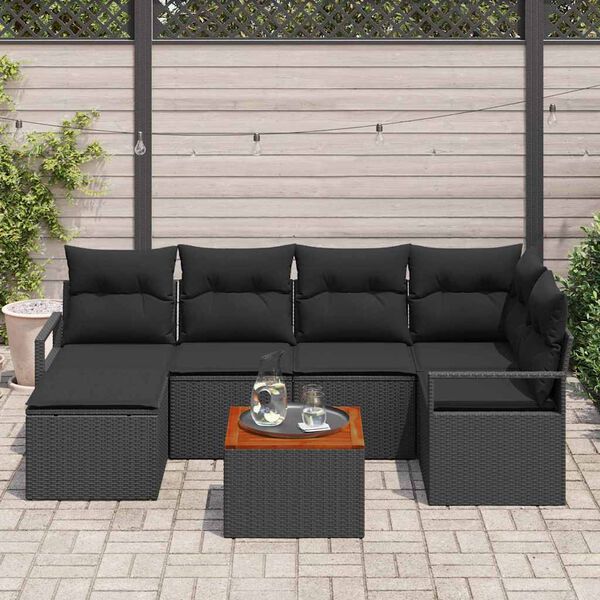 vidaXL Ensemble de canap&eacute; de jardin avec coussin 7 pcs Noir polyrotin