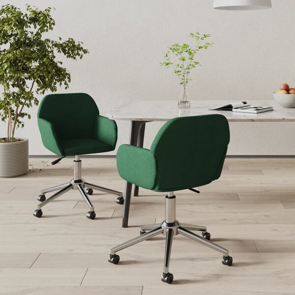 vidaXL Chaises pivotantes &agrave; manger lot de 2 vert fonc&eacute; tissu