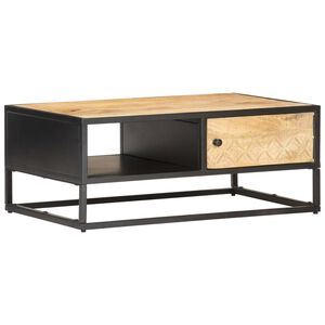 vidaXL Table basse &agrave; porte sculpt&eacute;e 90x55x36 cm Bois de manguier brut