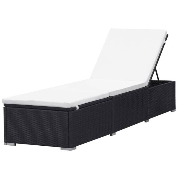 vidaXL Chaise longue avec coussin R&eacute;sine tress&eacute;e Noir