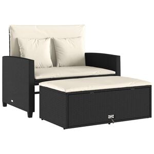 vidaXL Canap&eacute; de jardin avec coussins 2 places noir r&eacute;sine tress&eacute;e