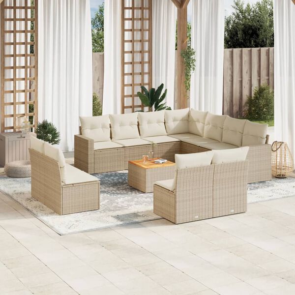 vidaXL Salon de jardin avec coussins 12 pcs beige r&eacute;sine tress&eacute;e