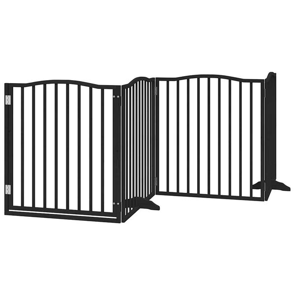 vidaXL Barri&egrave;re pour chiens et porte 4 panneaux noir bois de peuplier