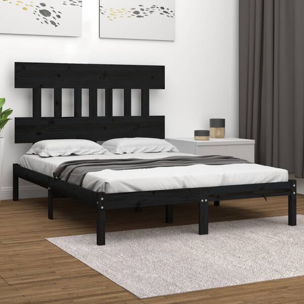 vidaXL Cadre de lit sans matelas noir 200x200 cm bois massif