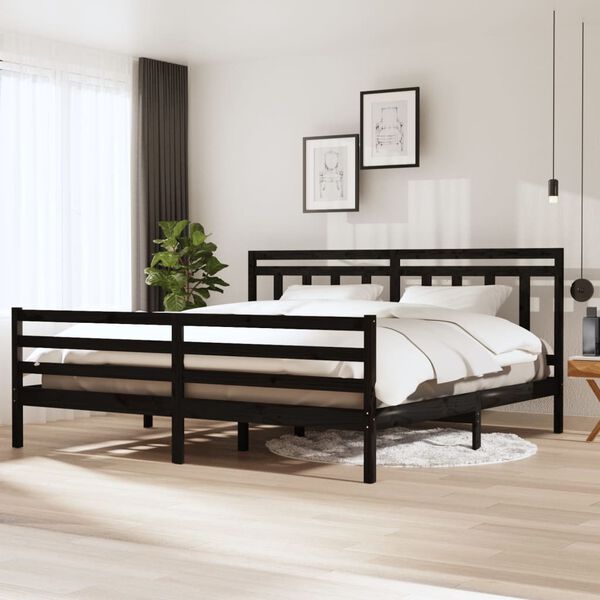 vidaXL Cadre de lit sans matelas noir bois massif 200x200 cm